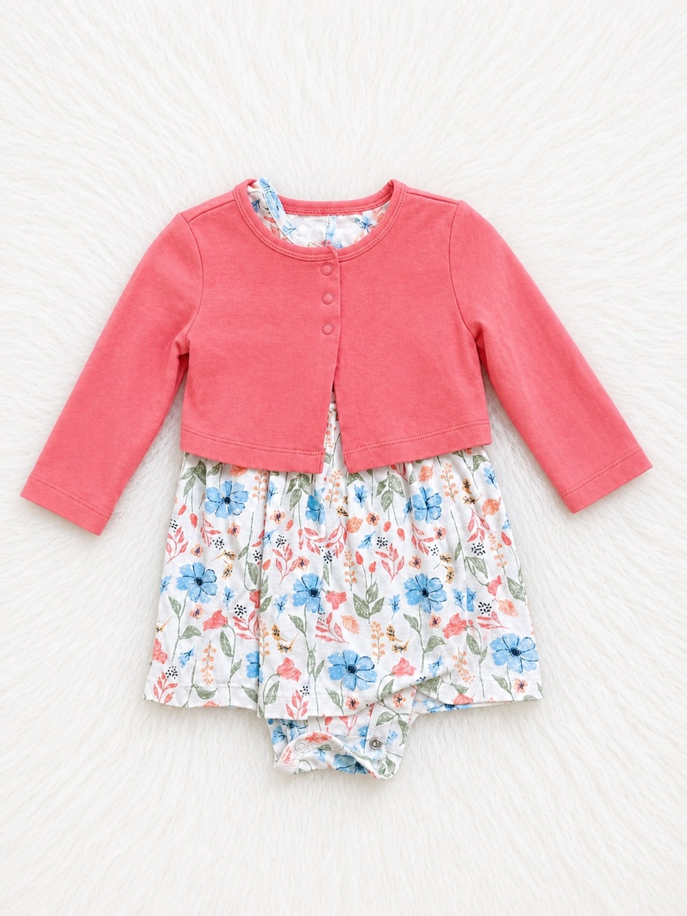 Carter’s Floral Baby Dress Bodysuit 6-9M Pink Blue EUC